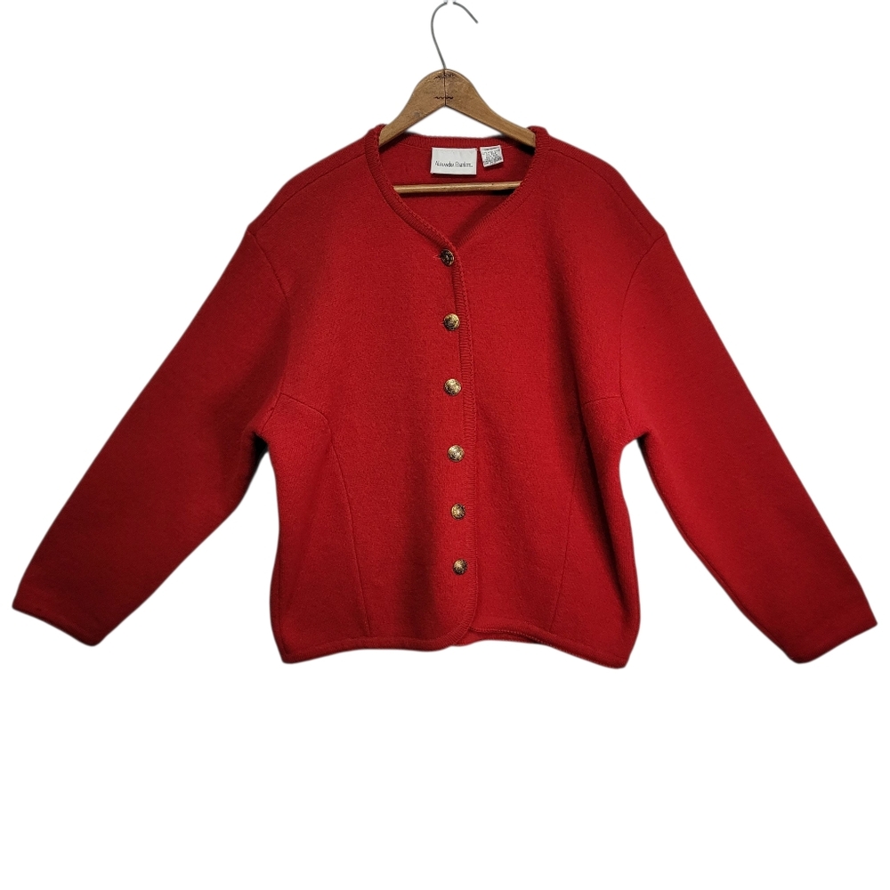 Vintage Alexandra Bartlett Deep Red Button Up Cardigan 100% Wool Sz XL